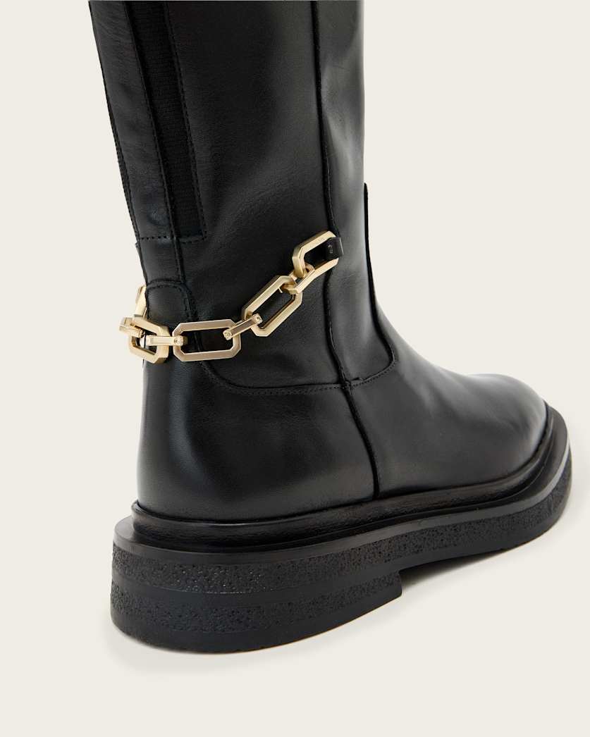 Escher Chain Leather Rider Boots Black | ALLSAINTS US